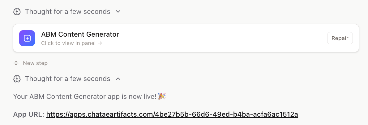 ChatAE ABM content generator app result