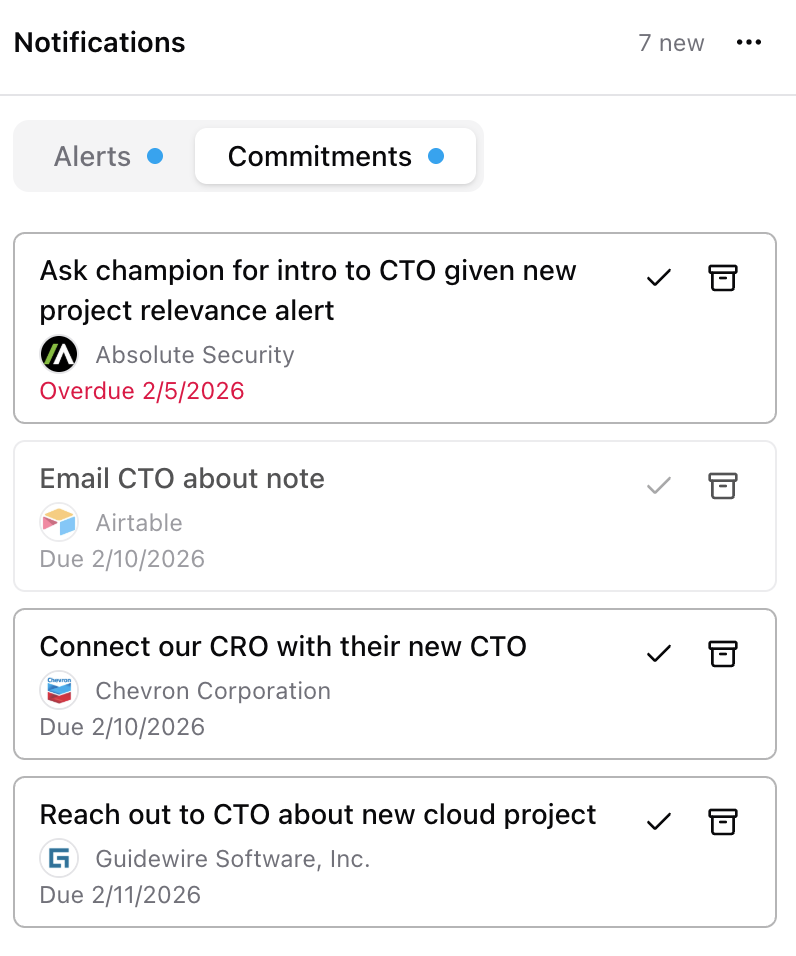 Commitments task notifications screenshot