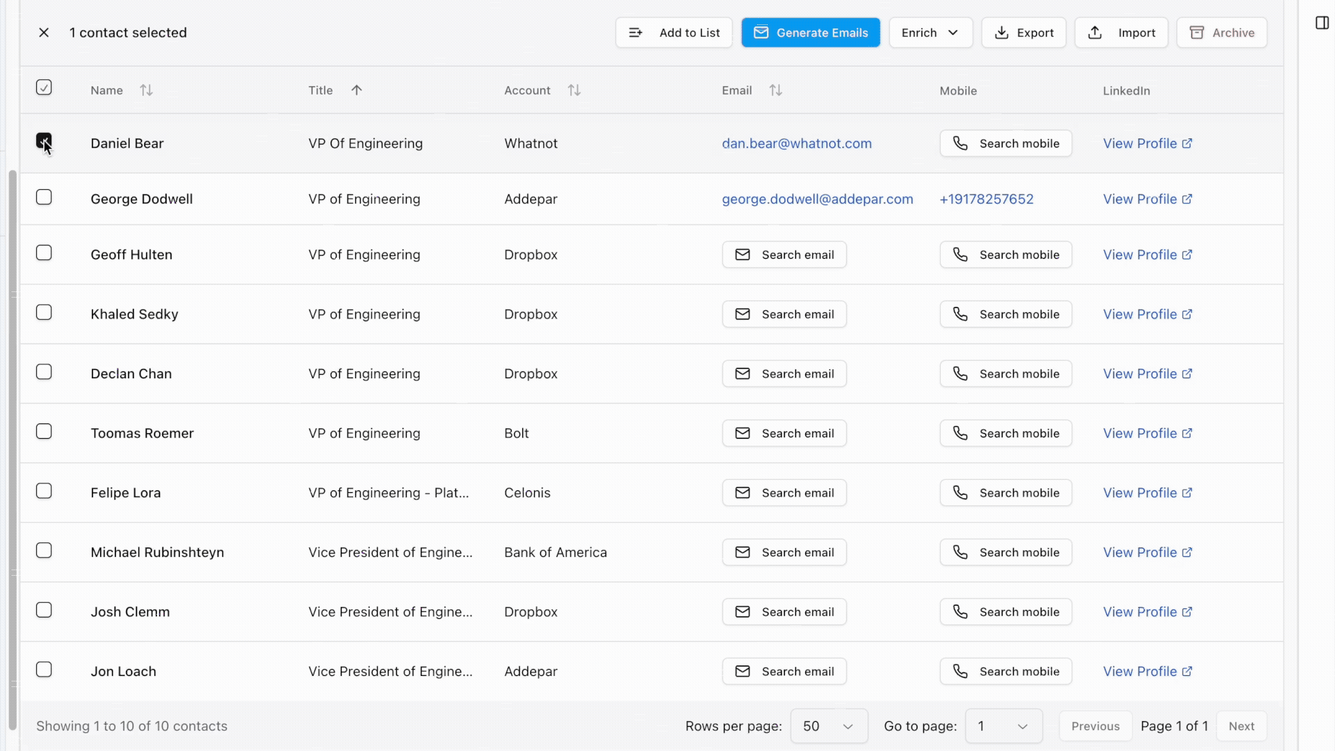 Contacts email generation workflow animation