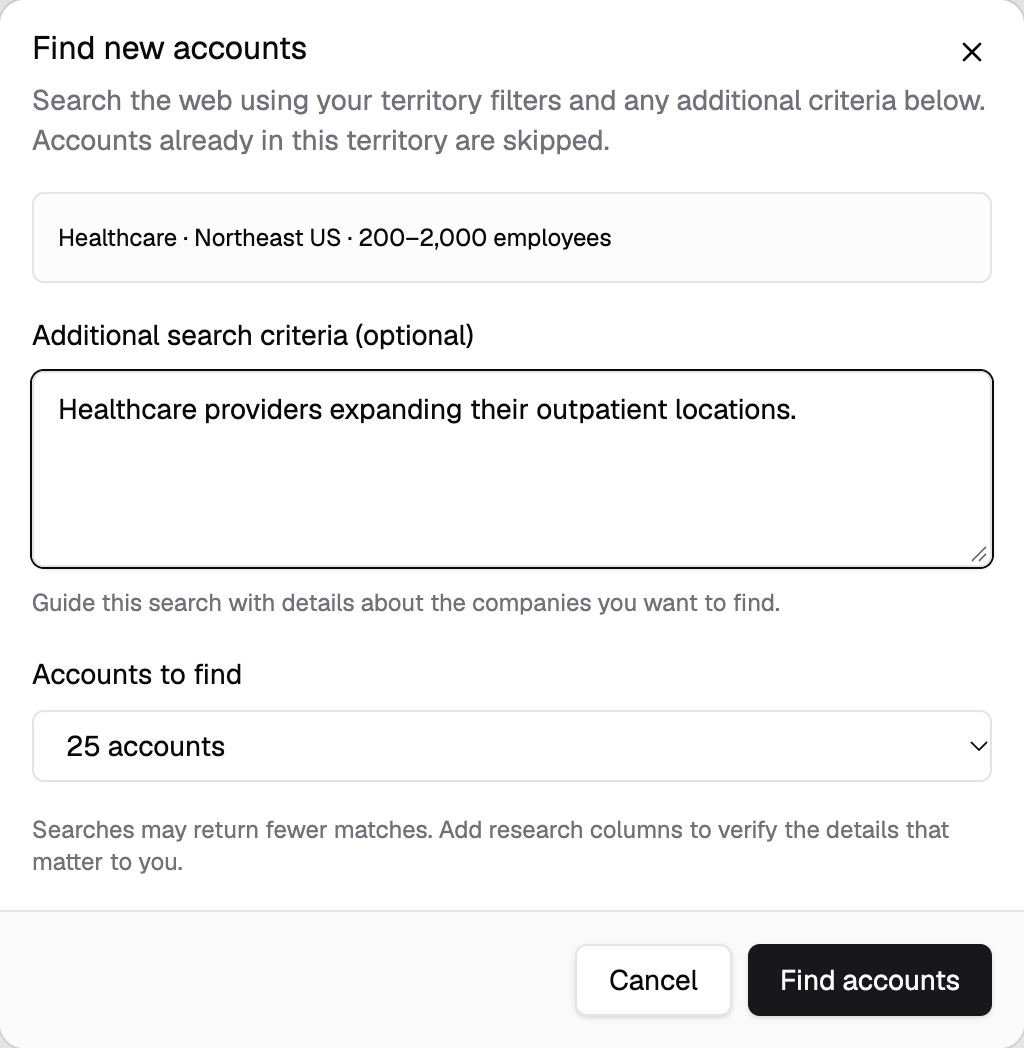 Find new accounts with company filters and additional search criteria