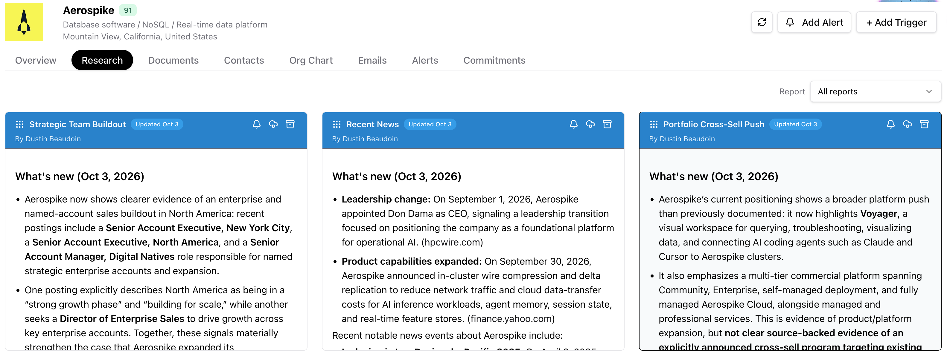 Account research briefs updated with What's new sections